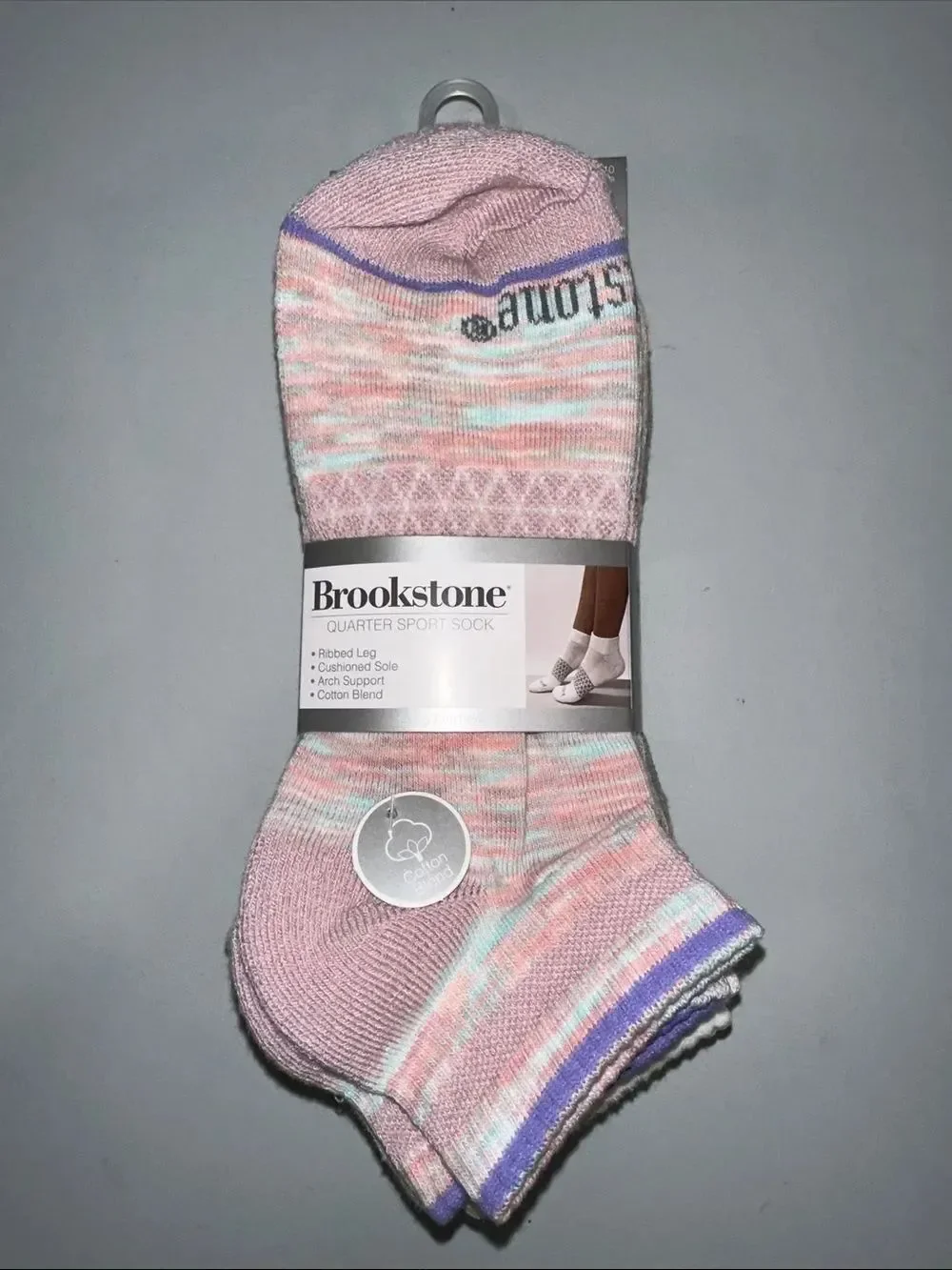 BROOKSTONE PINK LAVENDER GRAY IVORY TAN ORANGE COTTON BLEND QUARTER SPORT SOCKS